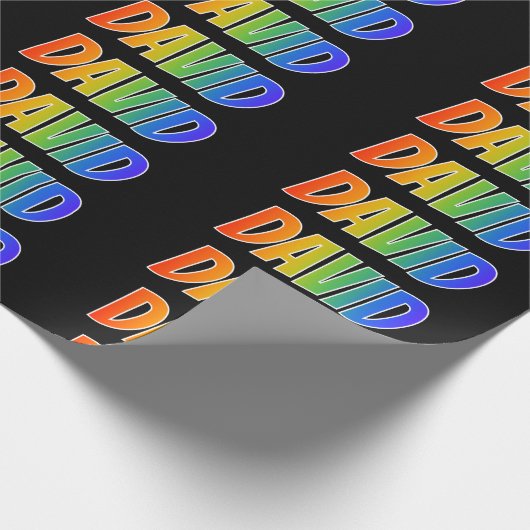 Rainbow Vorname "DAVID"; Fun & Colorful Geschenkpapier (Ecke)