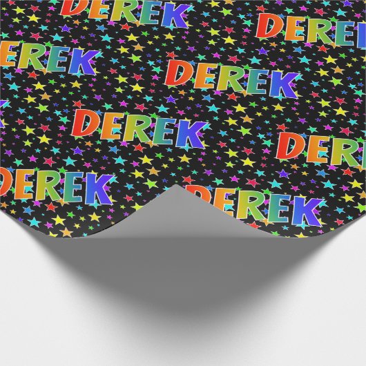 Rainbow Vorname "DEREK" + Sterne Geschenkpapier (Ecke)