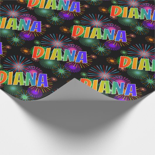 Rainbow Vorname "DIANA" + Feuerwerke Geschenkpapier (Ecke)