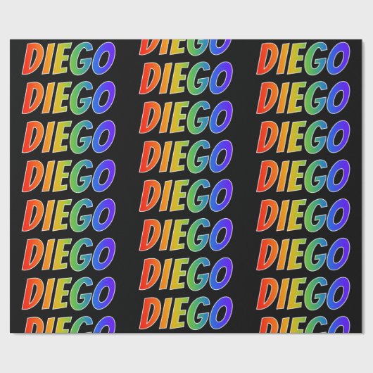 Rainbow Vorname "DIEGO"; Fun & Colorful Geschenkpapier (Flach)