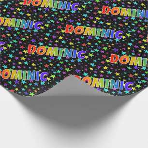 Rainbow Vorname "DOMINIC" + Sterne Geschenkpapier