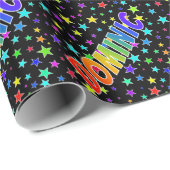 Rainbow Vorname "DOMINIC" + Sterne Geschenkpapier (Rolleneckpunkt)