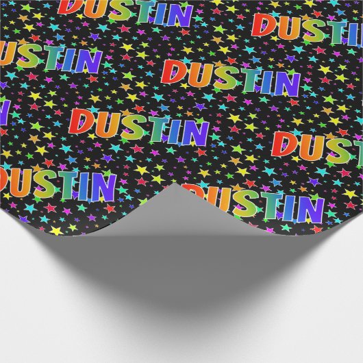 Rainbow Vorname "DUSTIN" + Sterne Geschenkpapier (Ecke)