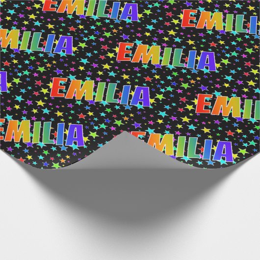 Rainbow Vorname "EMILIA" + Sterne Geschenkpapier (Ecke)
