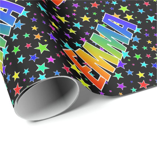 Rainbow Vorname "EMMA" + Sterne Geschenkpapier (Rolleneckpunkt)