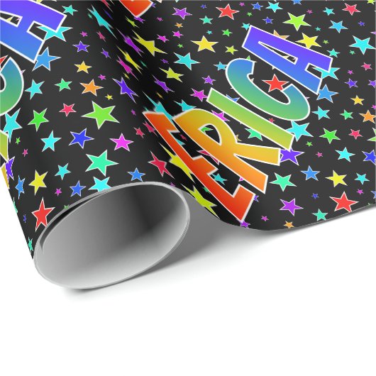 Rainbow Vorname "ERICA" + Sterne Geschenkpapier (Rolleneckpunkt)