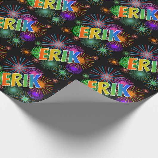 Rainbow Vorname "ERIK" + Feuerwerk Geschenkpapier (Ecke)