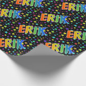 Rainbow Vorname "ERIK" + Sterne Geschenkpapier (Ecke)