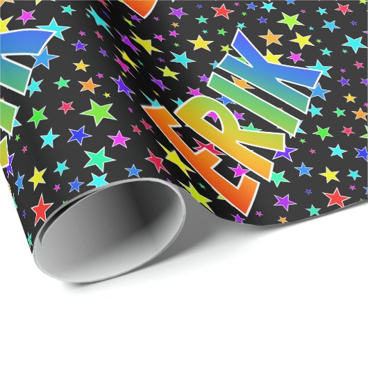 Rainbow Vorname "ERIK" + Sterne Geschenkpapier (Rolleneckpunkt)