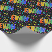 Rainbow Vorname "EVAN" + Sterne Geschenkpapier (Ecke)