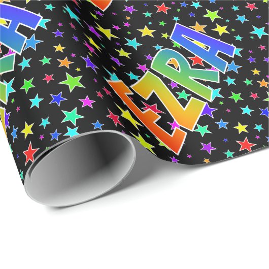 Rainbow Vorname "EZRA" + Sterne Geschenkpapier (Rolleneckpunkt)