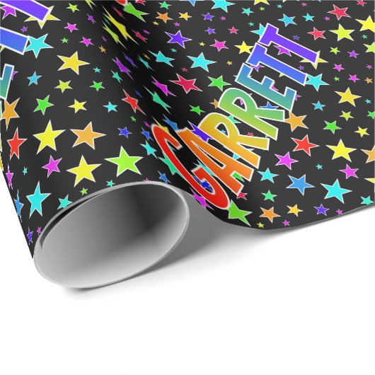 Rainbow Vorname "GARRETT" + Sterne Geschenkpapier (Rolleneckpunkt)