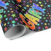 Rainbow Vorname "GARY" + Sterne Geschenkpapier (Rolleneckpunkt)