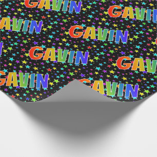 Rainbow Vorname "GAVIN" + Sterne Geschenkpapier