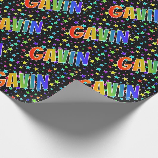 Rainbow Vorname "GAVIN" + Sterne Geschenkpapier (Ecke)