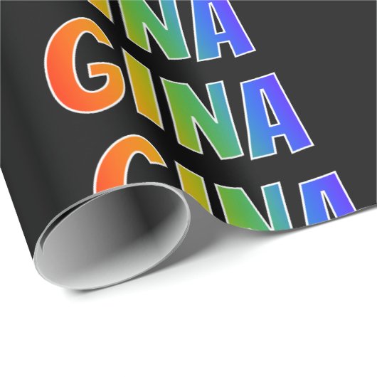 Rainbow Vorname "GINA"; Fun & Colorful Geschenkpapier (Rolleneckpunkt)