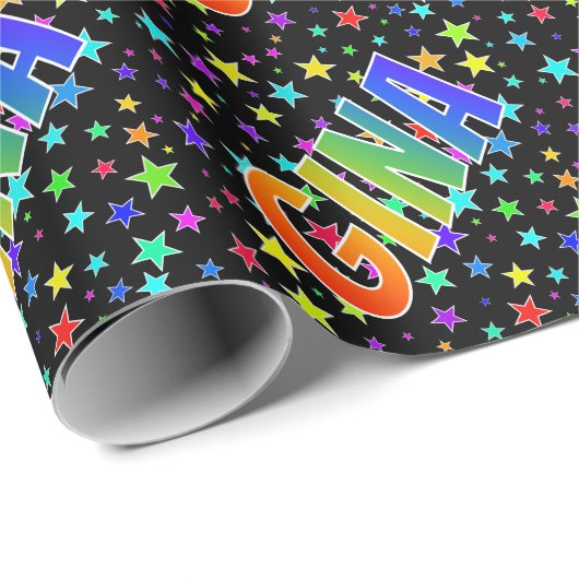 Rainbow Vorname "GINA" + Sterne Geschenkpapier (Rolleneckpunkt)