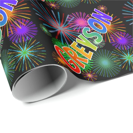Rainbow Vorname "GREYSON" + Feuerwerk Geschenkpapier (Rolleneckpunkt)