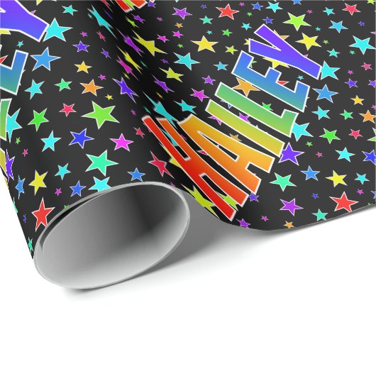 Rainbow Vorname "HAILEY" + Sterne Geschenkpapier (Rolleneckpunkt)
