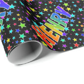 Rainbow Vorname "HENRY" + Sterne Geschenkpapier (Rolleneckpunkt)