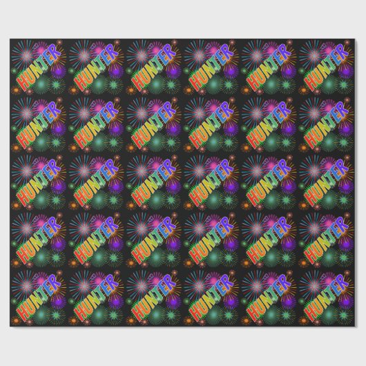 Rainbow Vorname "HUNTER" + Feuerwerk Geschenkpapier (Flach)