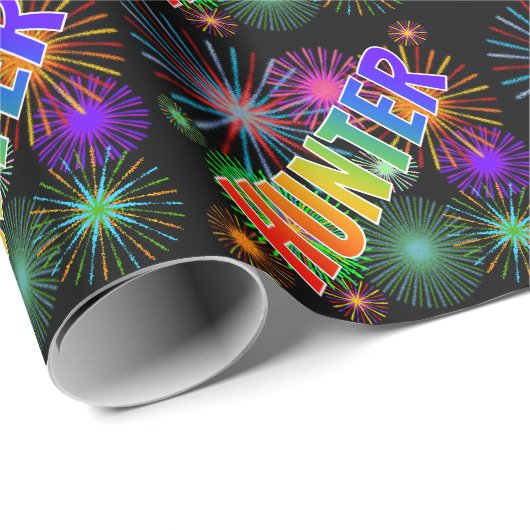 Rainbow Vorname "HUNTER" + Feuerwerk Geschenkpapier (Rolleneckpunkt)