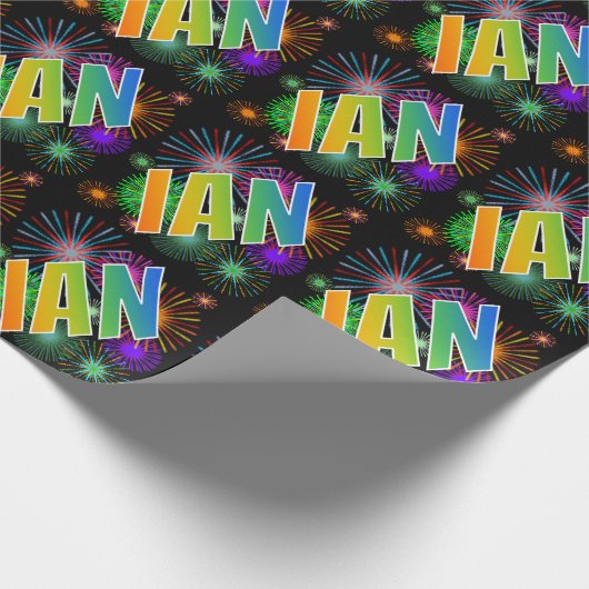 Rainbow Vorname "IAN" + Feuerwerk Geschenkpapier (Ecke)