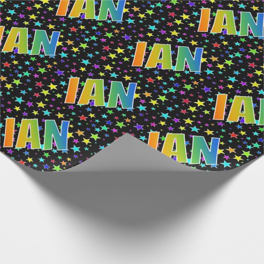 Rainbow Vorname "IAN" + Sterne Geschenkpapier (Ecke)