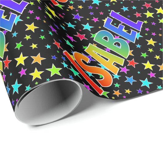 Rainbow Vorname "ISABEL" + Sterne Geschenkpapier (Rolleneckpunkt)