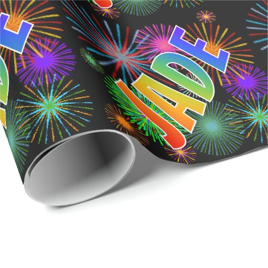 Rainbow Vorname "JADE" + Fireworks Geschenkpapier (Rolleneckpunkt)