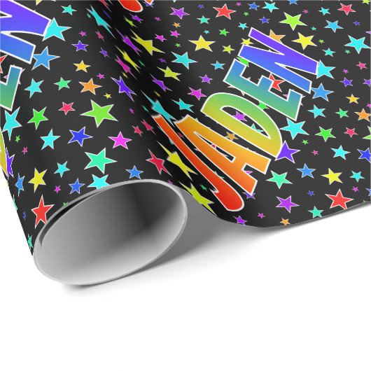 Rainbow Vorname "JADEN" + Sterne Geschenkpapier (Rolleneckpunkt)