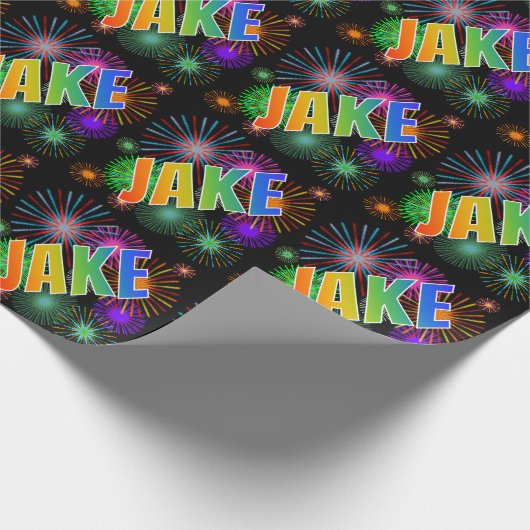 Rainbow Vorname "JAKE" + Feuerwerk Geschenkpapier (Ecke)