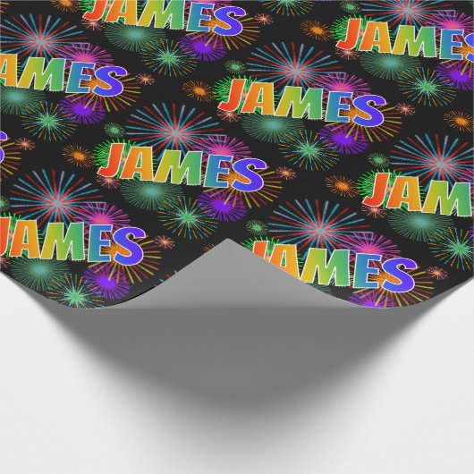 Rainbow Vorname "JAMES" + Fireworks Geschenkpapier (Ecke)