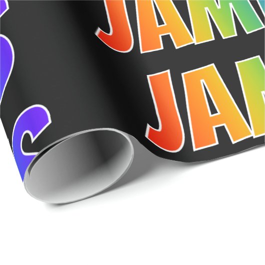 Rainbow Vorname "JAMES"; Fun & Colorful Geschenkpapier (Rolleneckpunkt)