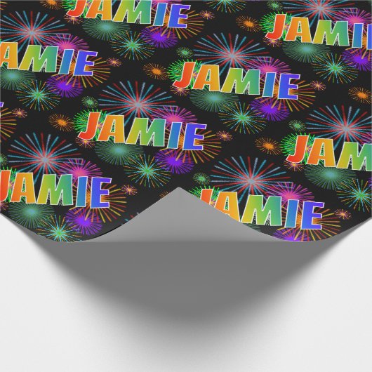 Rainbow Vorname "JAMIE" + Fireworks Geschenkpapier (Ecke)