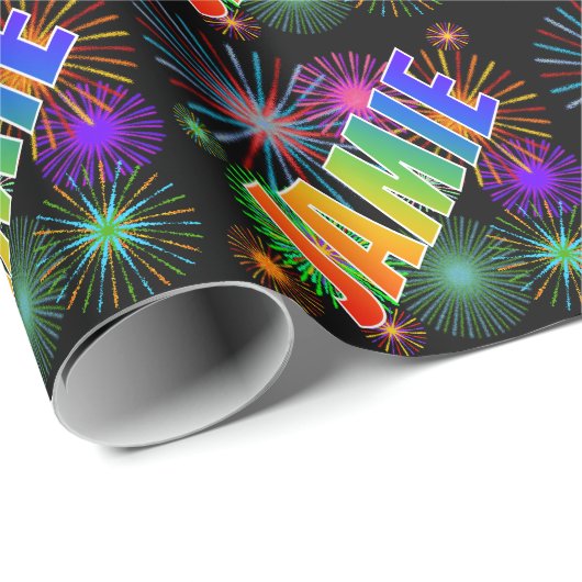Rainbow Vorname "JAMIE" + Fireworks Geschenkpapier (Rolleneckpunkt)