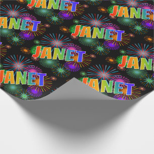 Rainbow Vorname "JANET" + Feuerwerkskörper Geschenkpapier