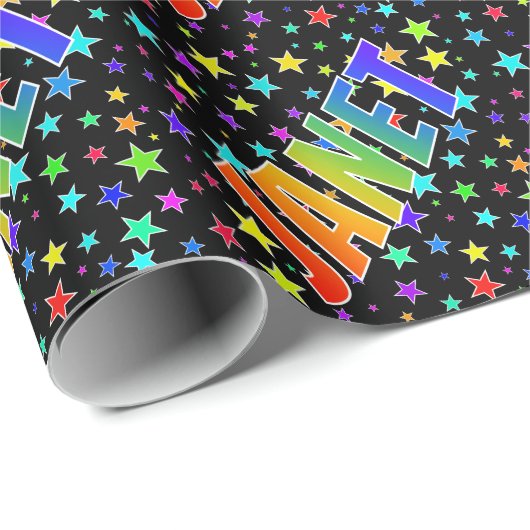 Rainbow Vorname "JANET" + Sterne Geschenkpapier (Rolleneckpunkt)