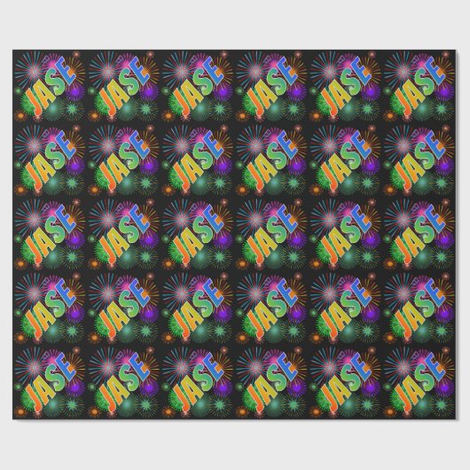 Rainbow Vorname "JASE" + Feuerwerk Geschenkpapier (Flach)