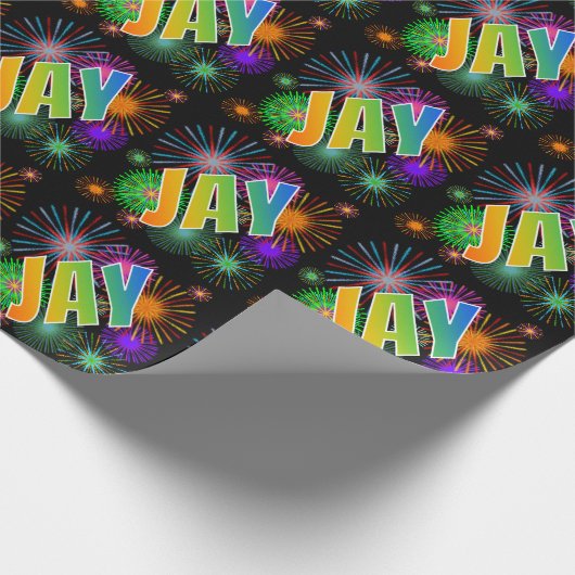 Rainbow Vorname "JAY" + Fireworks Geschenkpapier (Ecke)