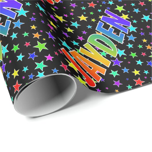 Rainbow Vorname "JAYDEN" + Sterne Geschenkpapier (Rolleneckpunkt)