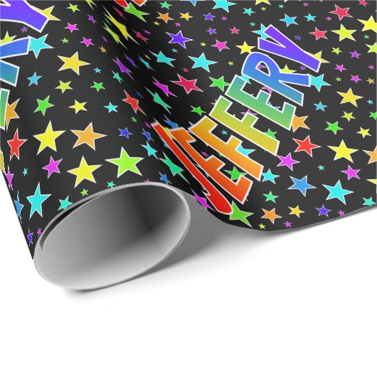 Rainbow Vorname "JEFFERY" + Sterne Geschenkpapier (Rolleneckpunkt)