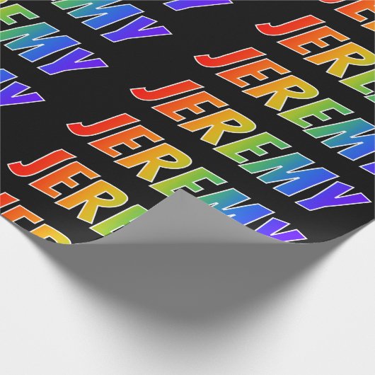 Rainbow Vorname "JEREMY"; Fun & Colorful Geschenkpapier (Ecke)