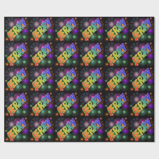 Rainbow Vorname "JERRY" + Feuerwerk Geschenkpapier (Flach)