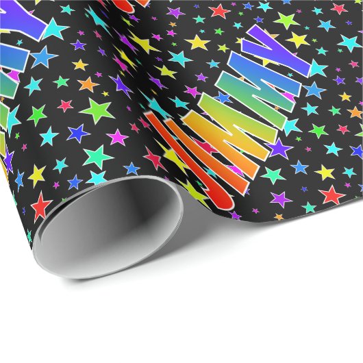 Rainbow Vorname "JIMMY" + Sterne Geschenkpapier (Rolleneckpunkt)