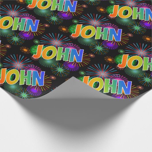 Rainbow Vorname "JOHN" + Feuerwerk Geschenkpapier (Ecke)