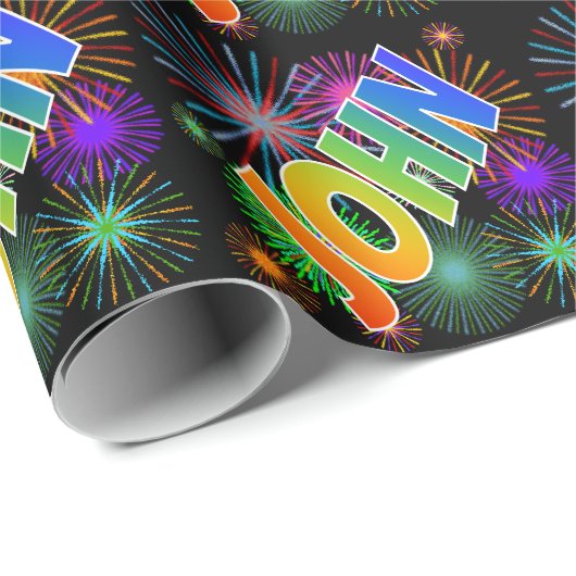 Rainbow Vorname "JOHN" + Feuerwerk Geschenkpapier (Rolleneckpunkt)