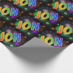Rainbow Vorname "JON" + Feuerwerk Geschenkpapier