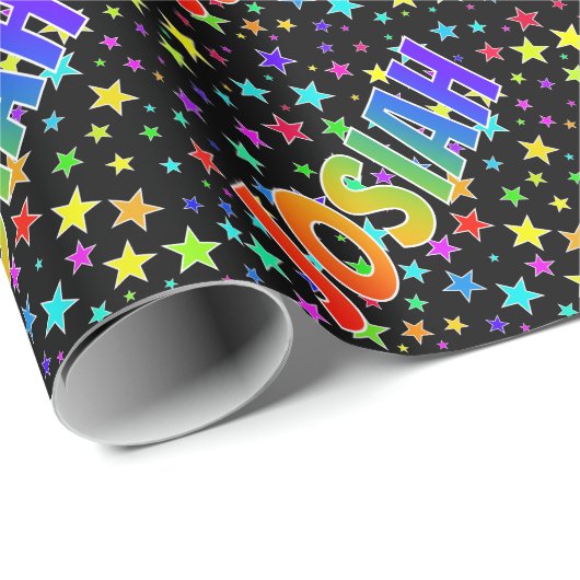 Rainbow Vorname "JOSIAH" + Sterne Geschenkpapier (Rolleneckpunkt)