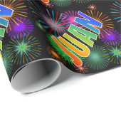 Rainbow Vorname "JUAN" + Feuerwerk Geschenkpapier (Rolleneckpunkt)